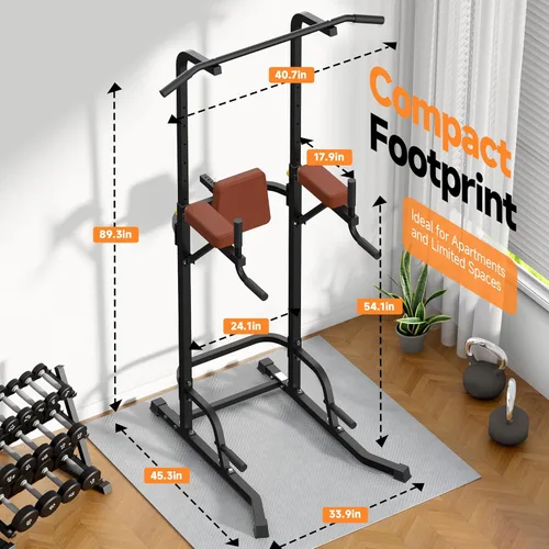 Miniatura 7 de Power Tower - Barra de dominadas para gimnasio en casa, estación de entrenamiento multifunción con altura ajustable, capacidad de 440 libras, base
