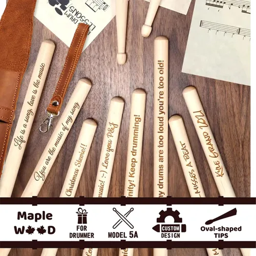 Miniatura 6 de Baquetas personalizadas de tamaño 5A con grabado láser en madera, regalo personalizado para músicos, bateristas, banda - Instrumentos musicales