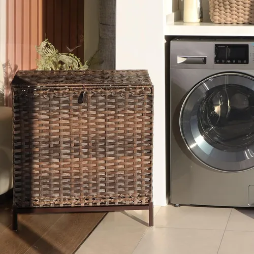 Miniatura 7 de Cesta de lavandería con 3 bolsas extraíbles con forro extraíble, cesta de lavandería de ratán tejida a mano de 132 litros con pies elevados