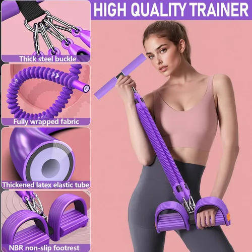 Miniatura 3 de 2026 Upgrade Foot Pedal Resistance Band, Adjustable 4-Tube Pedal Ankle Puller Resistance Band with Handle, Multifunction Home Gym Equipment, Stirrup