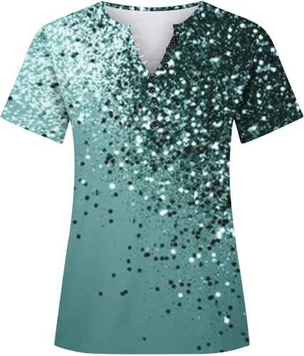 Miniatura 118 de Summer Shirts for Women 2025 Plus Size Short Sleeve Henley Tops Marble Floral Loose Tshirt Tee Casual Dressy Tunics