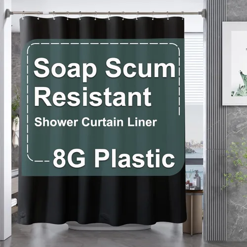 Miniatura 23 de AmazerBath - Cortina de ducha de plástico, 70 x 72 pulgadas, cortina de ducha esmerilada de plástico, impermeable, pesada, gruesa, con 3 piedras