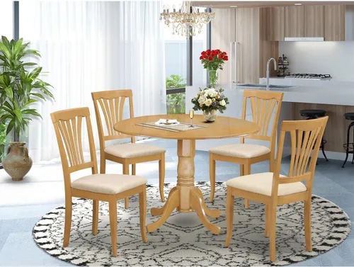 Miniatura 7 de East West Furniture DLAV5-OAK-C - Juego de mesa y sillas de cocina de 5 piezas, incluye una mesa de comedor redonda con gotas y 4 sillas de comedor