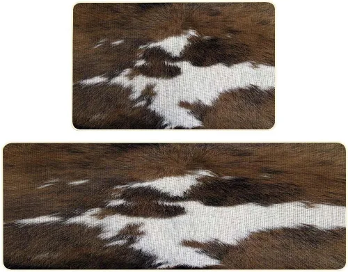 Miniatura 9 de TOMWISH Alfombra con estampado de vaca, tapete de cocina de piel de vacuno para piso, 2 piezas, diseño de vaca occidental, antideslizante