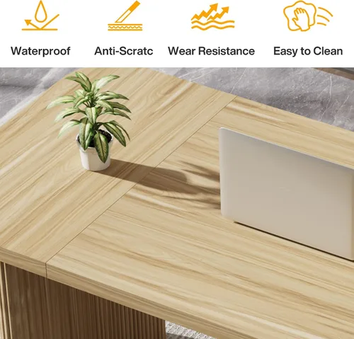Miniatura 6 de Tribesigns Escritorio ejecutivo de 62 pulgadas, escritorio grande para computadora de oficina con doble pedestal, mesa rectangular de estilo moderno