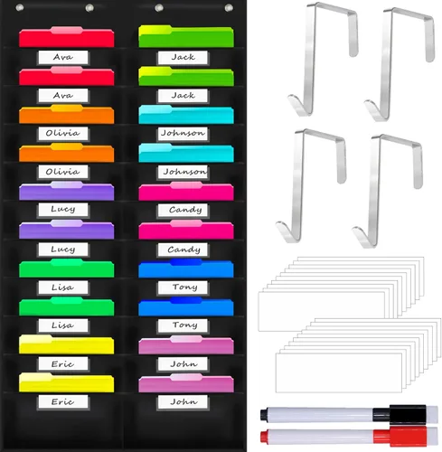 Miniatura 9 de Vantasii Organizador de Pared con Bolsillos, Carpeta Organizadora de Archivos de Pared con 30 Bolsillos para Archivos, 30 Tarjetas de Borrado
