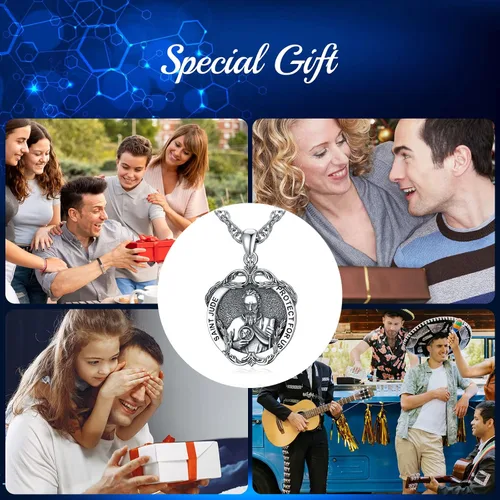 Miniatura 138 de CEKAMA - Collar de plata de ley 925 con dije de amuleto para hombres y mujeres, con cadena de 0.098 in, 22 pulgadas + 2 pulgadas