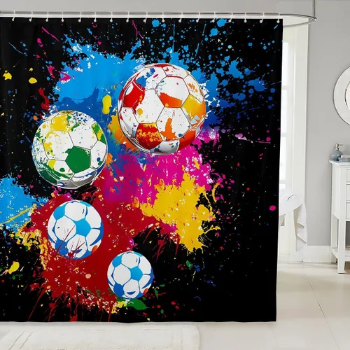 Miniatura 11 de Cortinas de ducha para niños, juegos de pelota de deportes, zapatos de baloncesto y fútbol, cortinas de baño simples y elegantes para niñas, niños