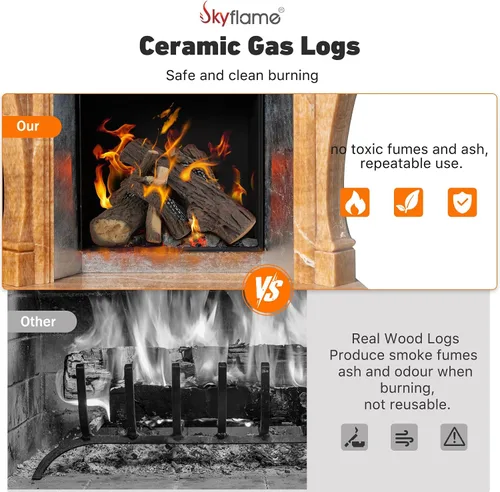 Miniatura 4 de Skyflame Set de 6 Troncos Grandes para Chimenea a Gas, Troncos de Madera Realistas Resistente al Calor para Chimenea de Gas, Fuego Central o Fogata