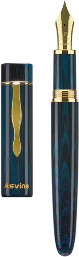 Asvine C2000 Alemania Cumberland Ebonite Pluma Estilográfica #8 Punta Media, Gran Pluma Artesanal con Convertidor y Caja de Metal, Colección Set -