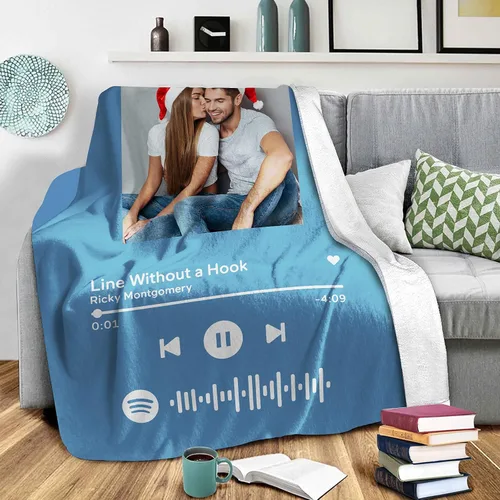 Miniatura 20 de Manta personalizada con escaneo de imágenes, código de Spotify, foto negra, manta de forro polar personalizada, manta suave para cuna, manta
