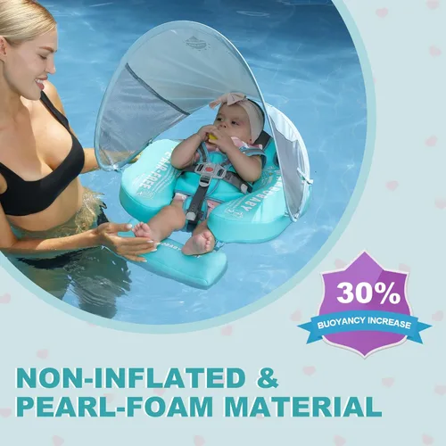 Miniatura 7 de Mambobaby Flotador de piscina para bebé con toldo extraíble – Flotador de natación infantil no inflable con diseño de cola antideslizante, Rosa