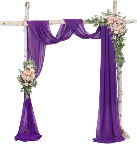 Miniatura 10 de Tela de Drapeado de Arco Burdeos Gasa Cortinas de Arco de Boda Vino 2 Paneles 18 pies Cortinas Transparentes para Drapeado de Techo de Boda Cortinas