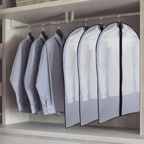 Miniatura 10 de Bolsas de ropa de 50 pulgadas para colgar ropa, fundas transparentes a prueba de trajes con refuerzos de 4 pulgadas para almacenamiento en armario