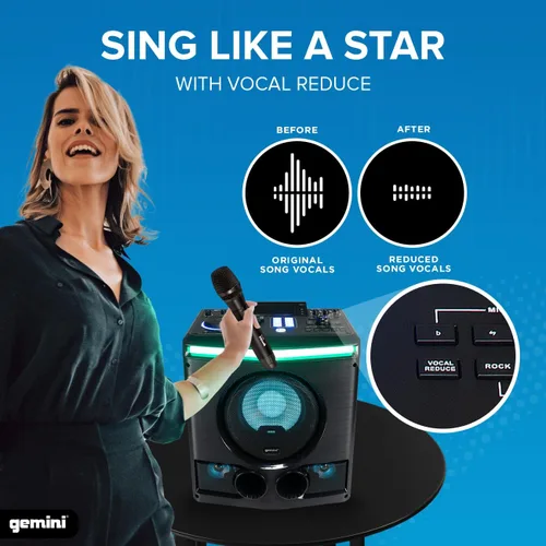 Miniatura 5 de Gemini - Sistema de altavoces Bluetooth para fiesta de karaoke de 2400 W de potencia máxima con woofer de 8 pulgadas, luces LED, micrófono, entrada