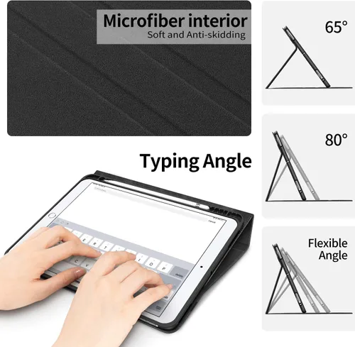 Miniatura 7 de H HOLIMET Funda para iPad de 9ª generación (2021) iPad de 8ª/7ª generación 2020/2019 con soporte para lápices, soporte multiángulo, piel sintética