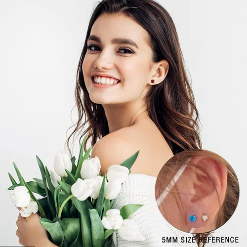 Miniatura 11 de Jstyle Aretes hipoalergénicos para mujeres y hombres, aretes de acero inoxidable quirúrgico con piedra natal, aretes coloridos de circonita cúbica