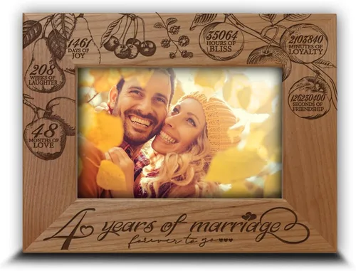 BELLA BUSTA -4 años de matrimonio-Regalo tradicional de frutas para 4º aniversario de boda para esposa, marido, pareja - Marco de fotos de madera