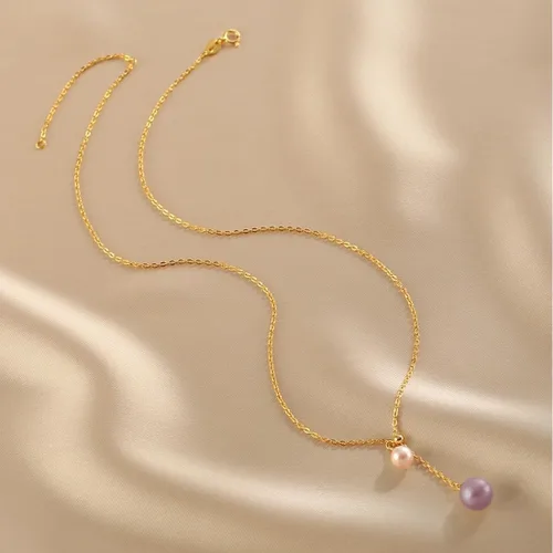 Miniatura 6 de Trendlooks S925 Lariat Collar cultivado de agua dulce perlas moradas y rosas reales collares colgantes deslizantes Y-collar para mujer, Plata