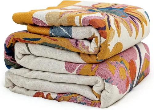 Miniatura 48 de MSGKV Manta de Tiro 100% Algodón para Cama Sofá Otoño 90''x 98'' Mantas de Muselina Súper Suaves Cálidas Colcha Bohemia Ligera Mantas Decorativas
