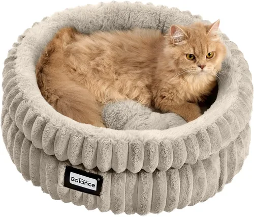 BALANCE Cama para Gatos Cama para Gatitos, Camas Redondas Lavables para Gatos de Interior, Cama para Mascotas de Felpa Súper Suave de Piel Sintética