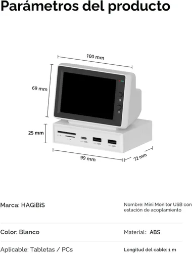 Miniatura 8 de Hagibis Mini pantalla IPS USB de 3.5 pulgadas con concentrador USB C, monitor USB-C y HDMI, AIDA64, Mini PC, CPU, RAM, HDD, monitor de datos
