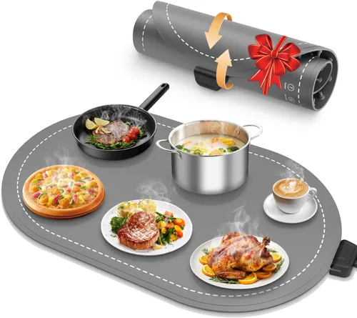 Manta de calentamiento seenlast para alimentos con temporizador de temperatura ajustable, Manta de calentamiento de alimentos eléctrica de Gris