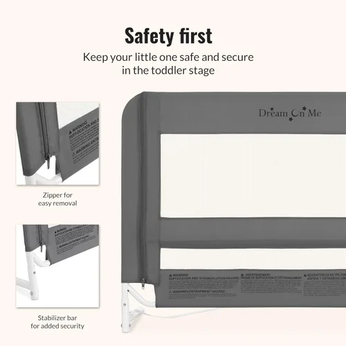 Miniatura 5 de Dream On Me Riel de cama ajustable de seguridad de malla ligera para niños pequeños, tela de malla transpirable, adecuada para todo tipo de camas