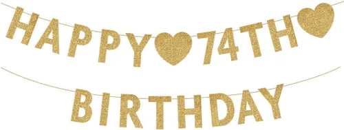 Cartel dorado de feliz cumpleaños 74, purpurina para mujer u hombre de 74 años, decoraciones para fiestas