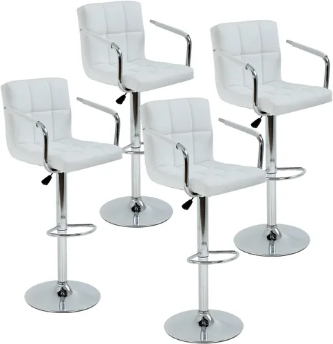 Miniatura 11 de Juego de 2 taburetes de bar con reposabrazos, taburetes de bar giratorios de altura ajustable con respaldo de piel sintética, silla de comedor alta