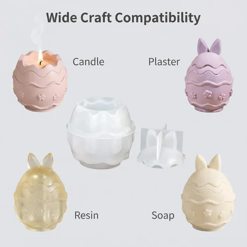 Miniatura 4 de Molde de silicona para tarro de vela de huevo de conejo de Pascua, molde de resina de huevo de conejo 3D para velas, taza de almacenamiento