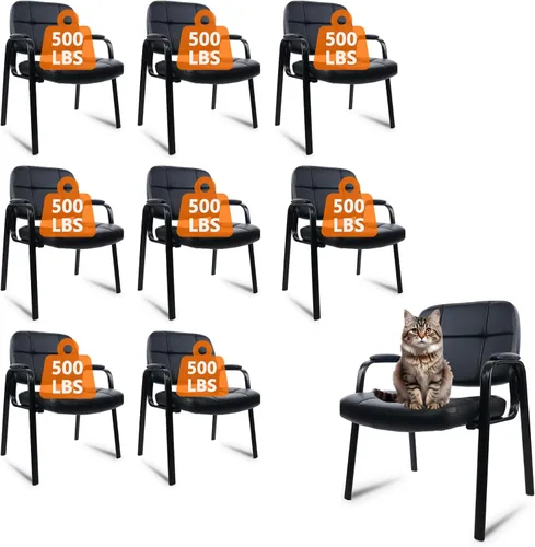 Miniatura 13 de CLATINA Juego de 2 sillas grandes y altas para sala de espera de 400 libras, silla de recepción de oficina de cuero, sin ruedas, con respaldo, Base