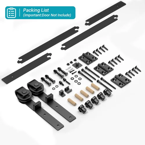 Miniatura 7 de Kit de riel de herrajes para puerta corrediza plegable de granero de 24", suave y silencioso, rodillo negro montado lateralmente, fácil de instalar