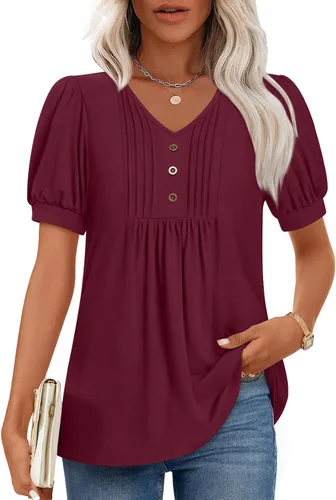 Miniatura 14 de Findsweet Blusas de túnica de verano para mujer, tops casuales y elegantes, manga corta, M-3XL