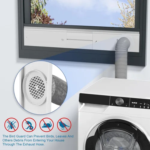 Miniatura 4 de Kit de Ventana para Ventilación de Secadora, Kit de Conducto de Ventana con Manguera, Paneles de Sellado de Ventilación de Secadora Ajustables que
