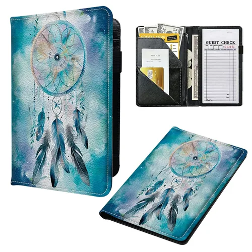 Miniatura 16 de Libros para camarera, cartera de cuero con bolsillo con cremallera, 7 bolsillos de almacenamiento para recetas y cheques, soporte para bolígrafos