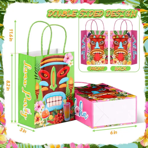 Miniatura 3 de 24 bolsas de regalo para fiesta Luau, bolsas de papel Aloha hawaianas, bolsas de regalo para fiesta Tiki, bolsas de regalo tropicales con asas