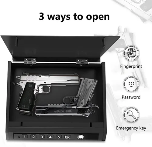Miniatura 5 de Caja fuerte biométrica mejorada para pistolas de acceso rápido con huella digital y teclado digital, caja de seguridad portátil para pistolas