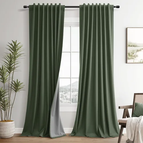 Miniatura 41 de Guken Cortinas opacas de lino, 2 paneles rústicos, elegantes, 100% opacas, con aislamiento térmico, banda de ganchos y trabilla trasera, 52 x 84