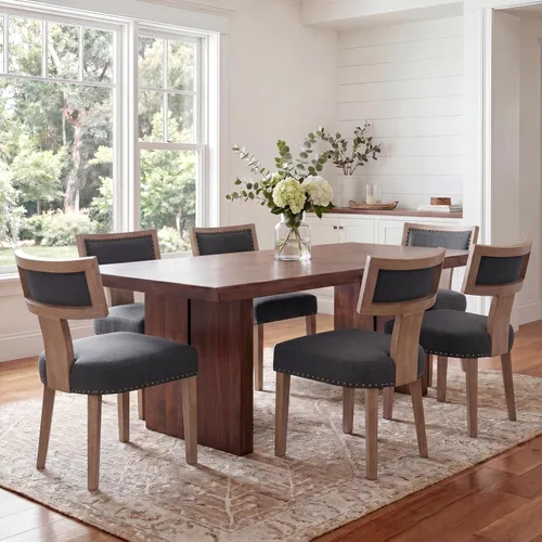 Miniatura 17 de VESCASA Juego de 2 sillas de comedor modernas de mediados de siglo, sillas de comedor tapizadas de lino con respaldo curvado ergonómico, patas