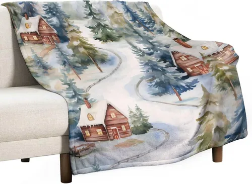 Miniatura 27 de Manta de invierno de acuarela de Navidad en el bosque, manta cálida y acogedora para sofá, cama para adultos, 30 x 40 pulgadas, manta de microfibra