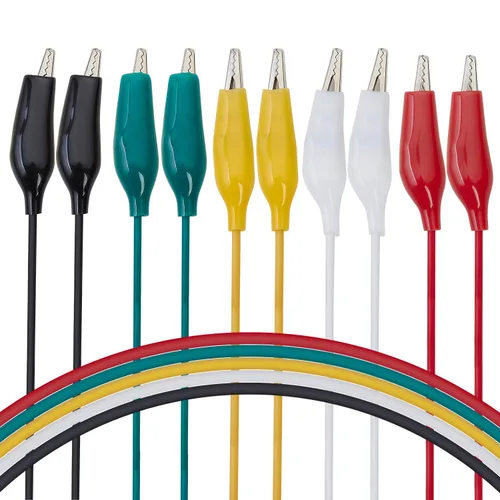 Miniatura 3 de WGGE WG-026 Juego de cables de prueba de 10 piezas y 5 colores y clips de cocodrilo, cable de cobre de 20.5 pulgadas/22 AWG. Los clips soldados