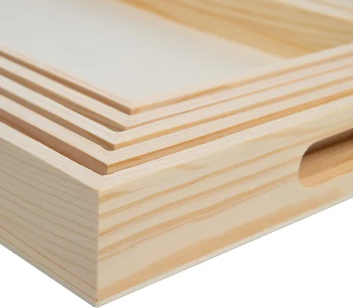 Miniatura 5 de Bandejas de madera anidadas para servir, bandejas rectangulares sin terminar con asas recortadas para manualidades, otomanos, servir y decoración