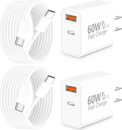 [Certificado MFi de Apple] Cargador para iPhone 17 de carga rápida, Linocell 4 unidades de 60 W, cargador USB C de doble puerto, adaptador de Blanco