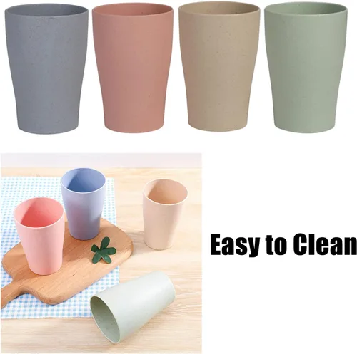 Miniatura 5 de Juego de 4 vasos con pajita de trigo, irrompibles y reutilizables, ecológicos, saludables, para jugo de leche, agua, aptos para lavavajillas