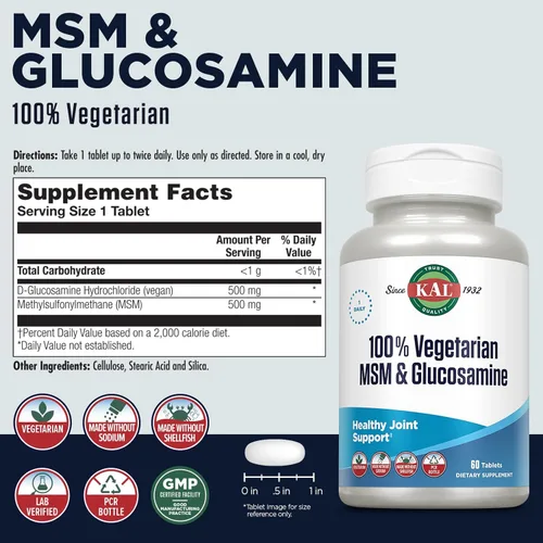 Miniatura 2 de KAL MSM y Glucosamina Vegetariana, Tableta (Btl-Plástico) 60ct