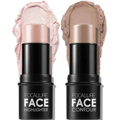 FOCALLURE 2 Piezas Barra de Contorno de Crema Mineral, Iluminador Hidratante y Lápiz Bronceador, Lápiz Facial Antiadherente que Ilumina y Matiza,