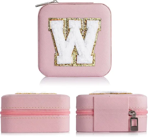 Miniatura 3 de Joyero de viaje para mujeres y niñas, caja de joyería con inicial W para adolescentes y niñas Joyero pequeño de viaje para mujeres Joyero de viaje