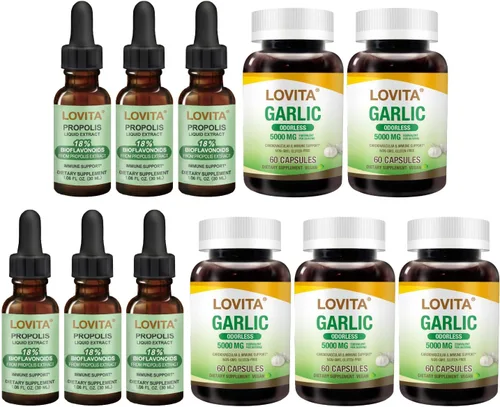 LOVITA Paquete familiar de 11 piezas: 6 líquidos de propóleo y 5 extractos de ajo inodoros, circulación completa y kit inmunológico