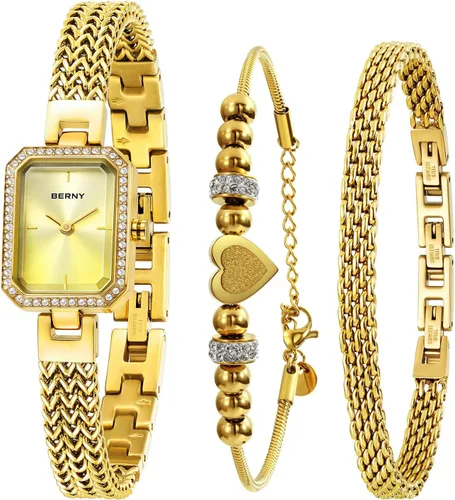 Miniatura 9 de BERNY Relojes de Plata para Mujeres Damas Conjunto de Reloj de Pulsera y Pulsera Delicado Reloj de Pulsera de Cuarzo Premium con Acentos de Cristal